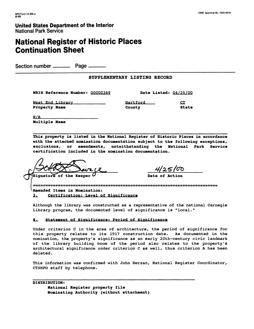 National Register of Historic Places Continuation Sheet