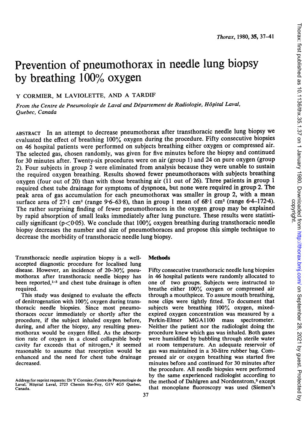 Prevention Ofpneumothorax in Needle Lung Biopsy by Breathing 100% Oxygen