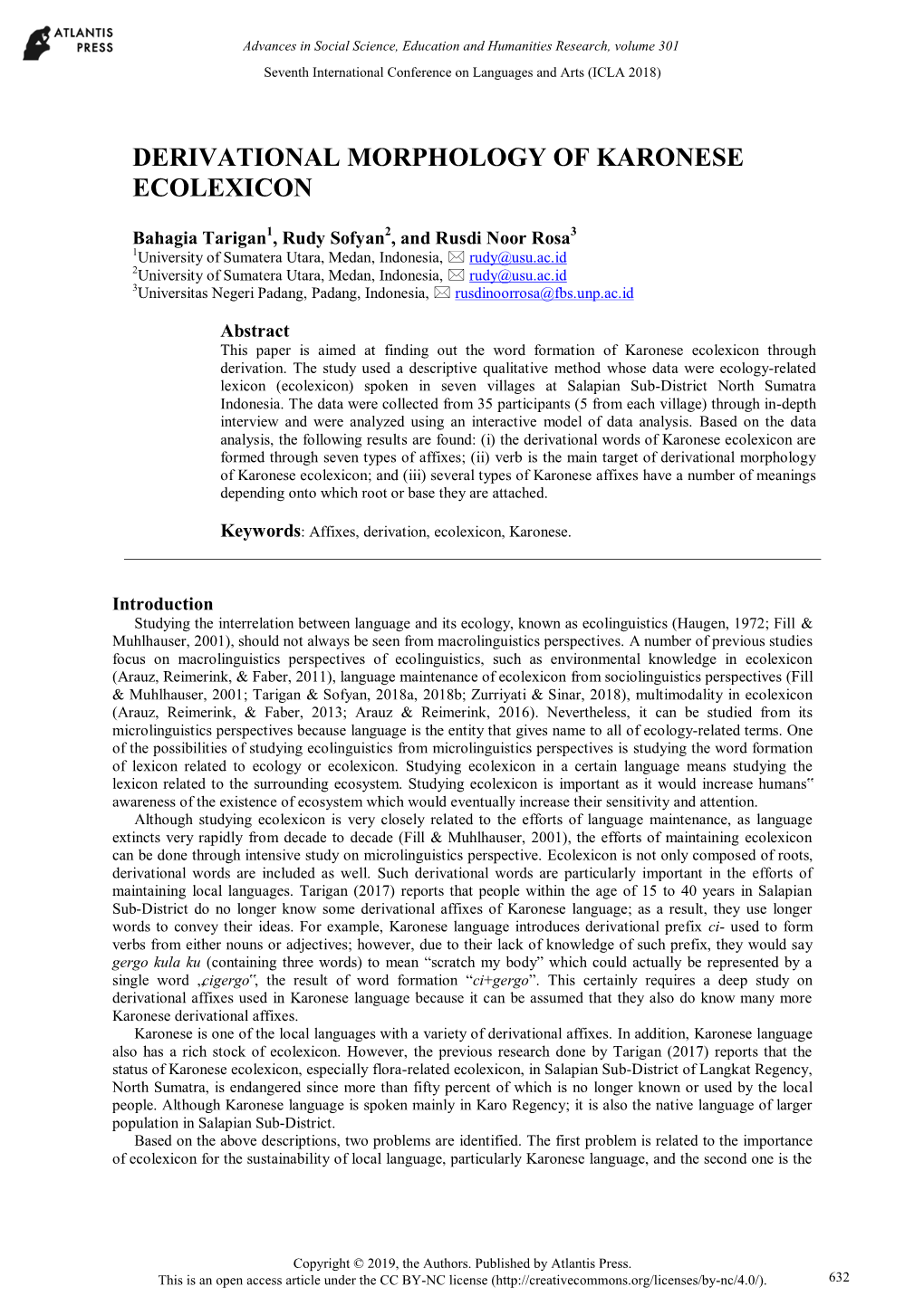 Derivational Morphology of Karonese Ecolexicon