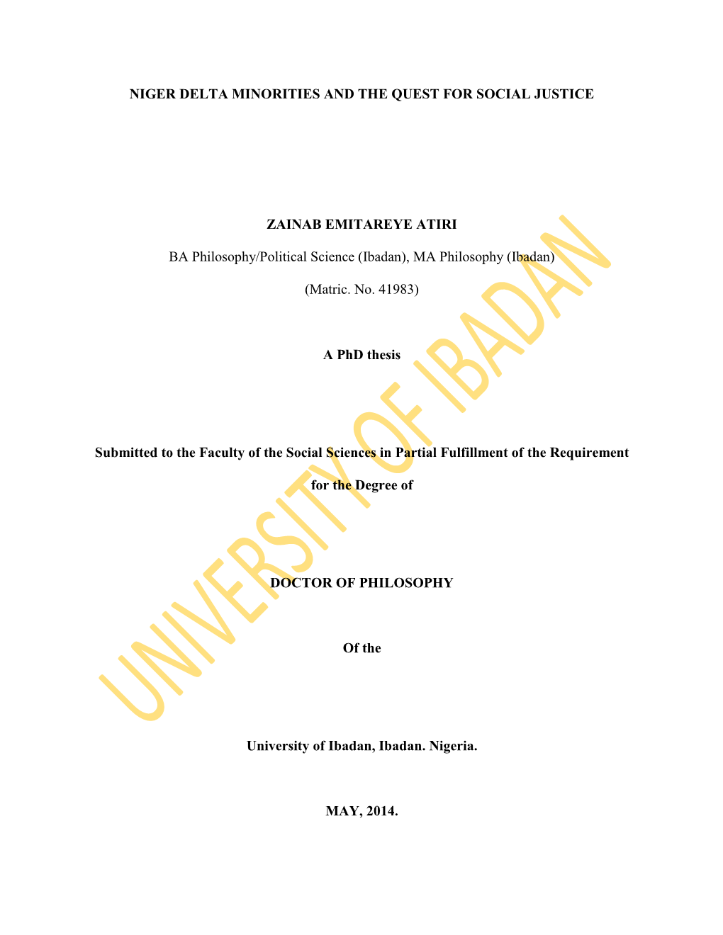 Ethnic Minorities and Question of Justice in Nigeria