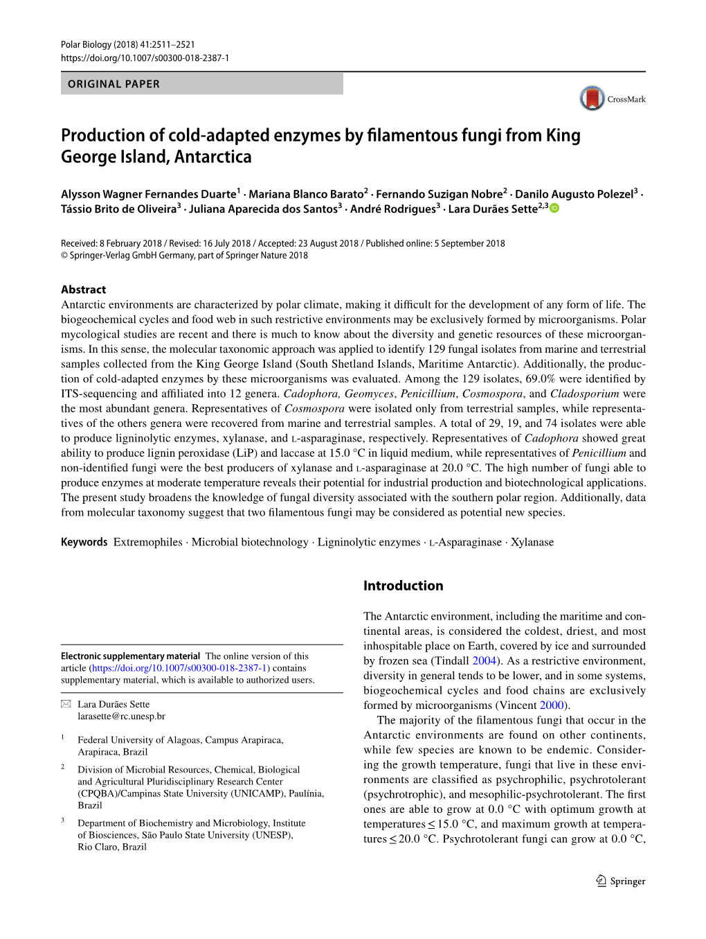 Production of Cold-Adapted Enzymes by Filamentous Fungi from King George Island, Antarctica