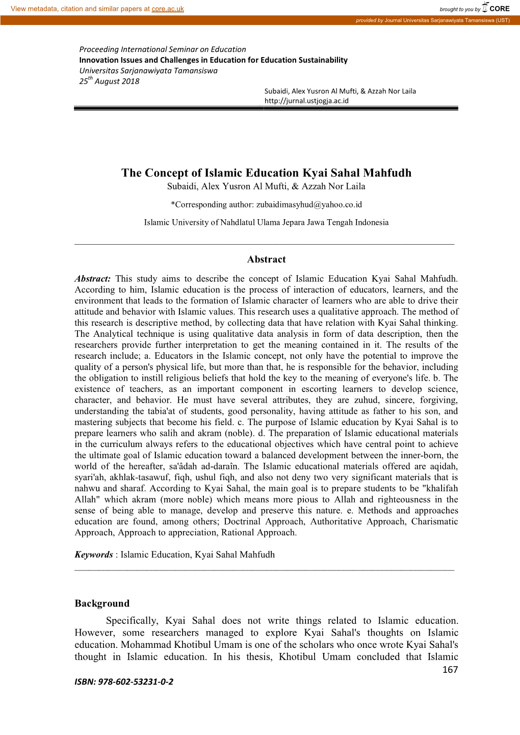The Concept of Islamic Education Kyai Sahal Mahfudh Subaidi, Alex Yusron Al Mufti, & Azzah Nor Laila