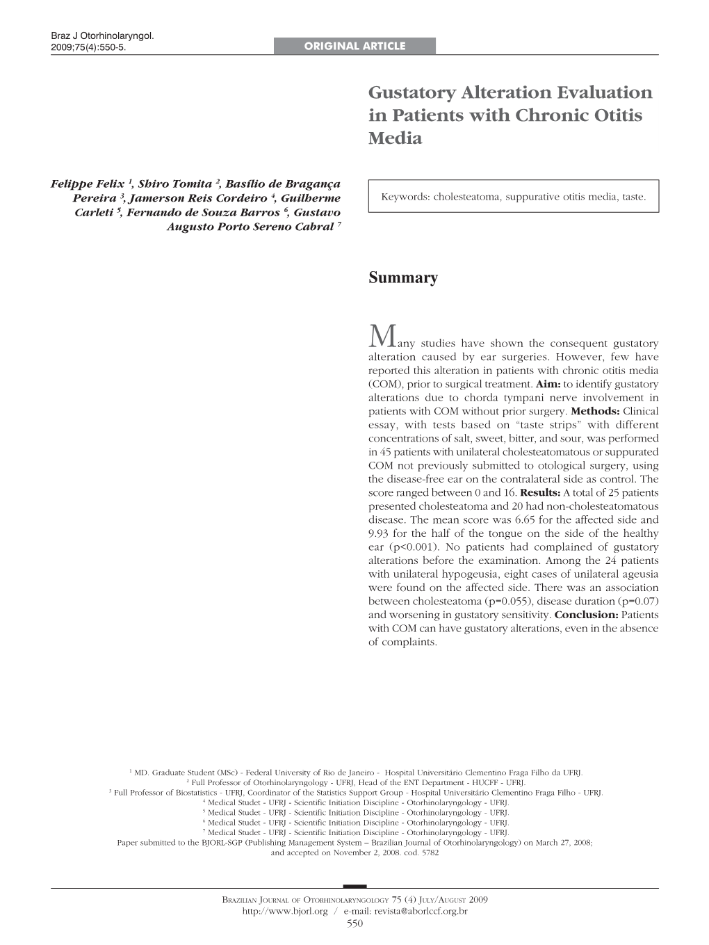 Gustatory Alteration Evaluation in Patients with Chronic Otitis Media