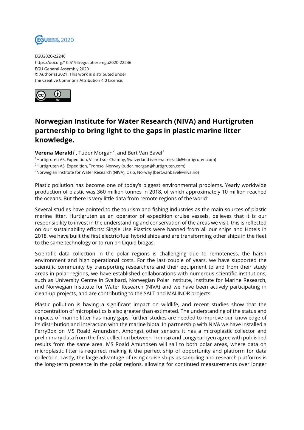 Norwegian Institute for Water Research (NIVA) and Hurtigruten Partnership to Bring Light to the Gaps in Plastic Marine Litter Knowledge