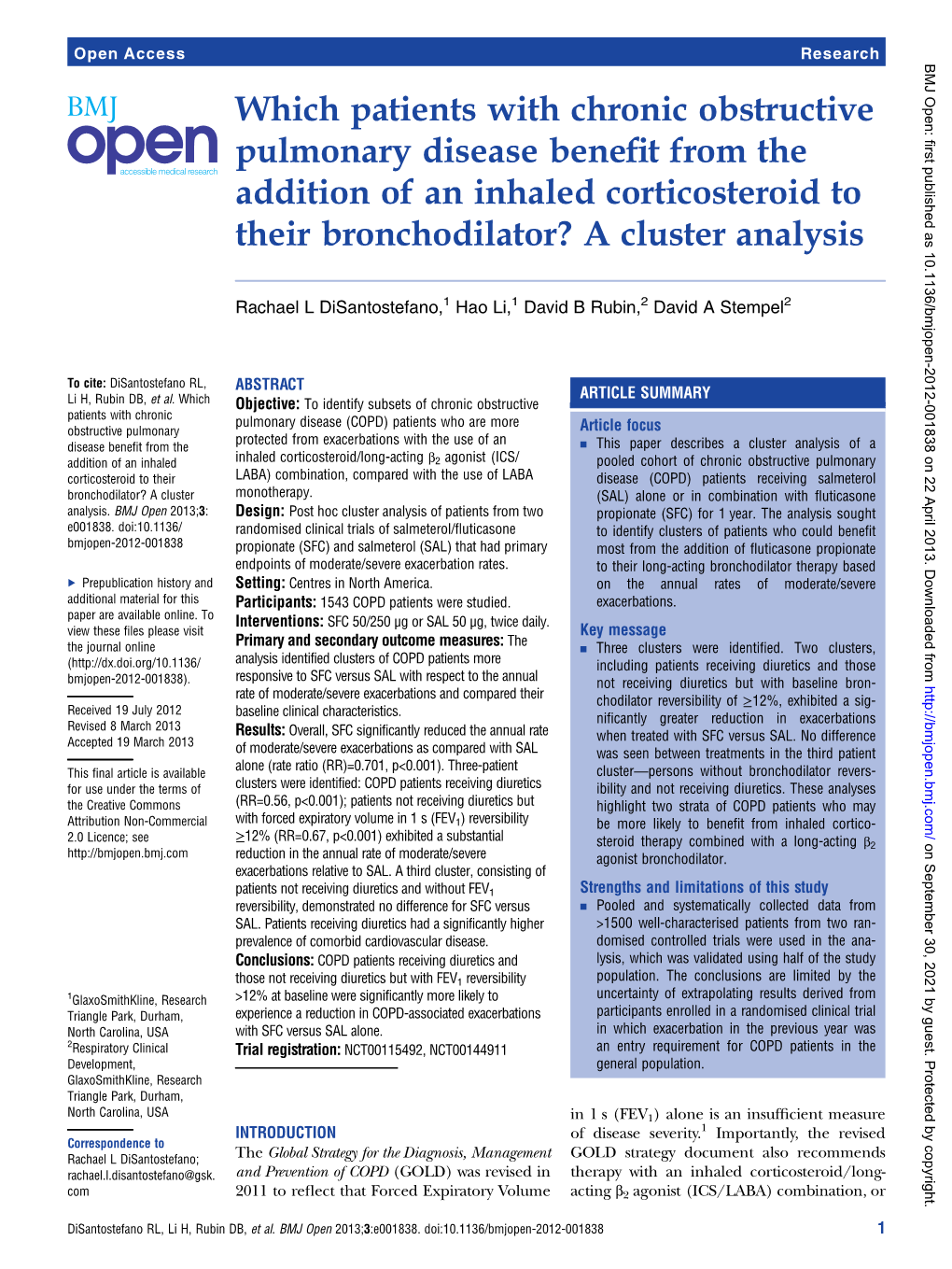 Which Patients with Chronic Obstructive Pulmonary Disease Beneﬁt from the Addition of an Inhaled Corticosteroid to Their Bronchodilator? a Cluster Analysis