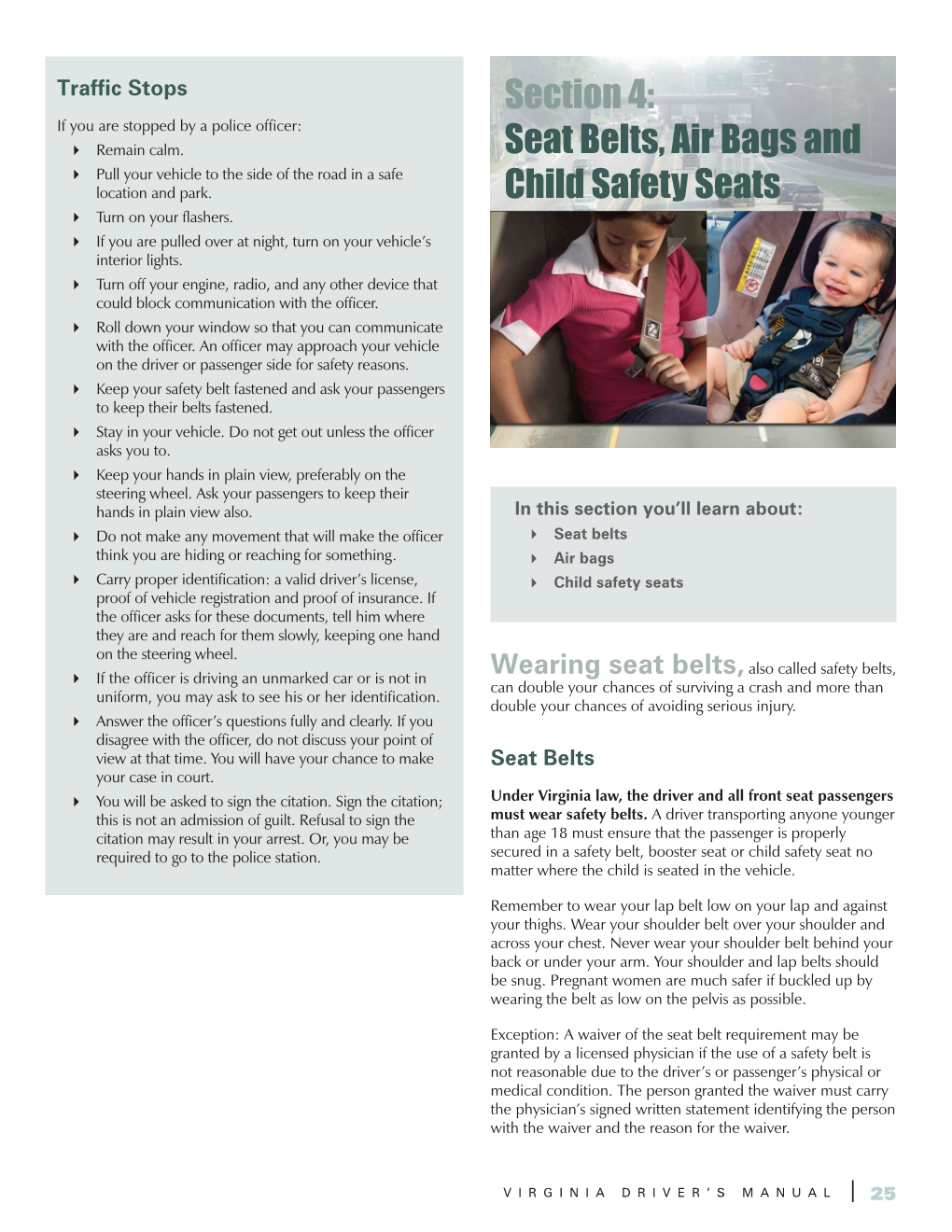Section 4: Seat Belts, Air Bags and Child Safety Seats