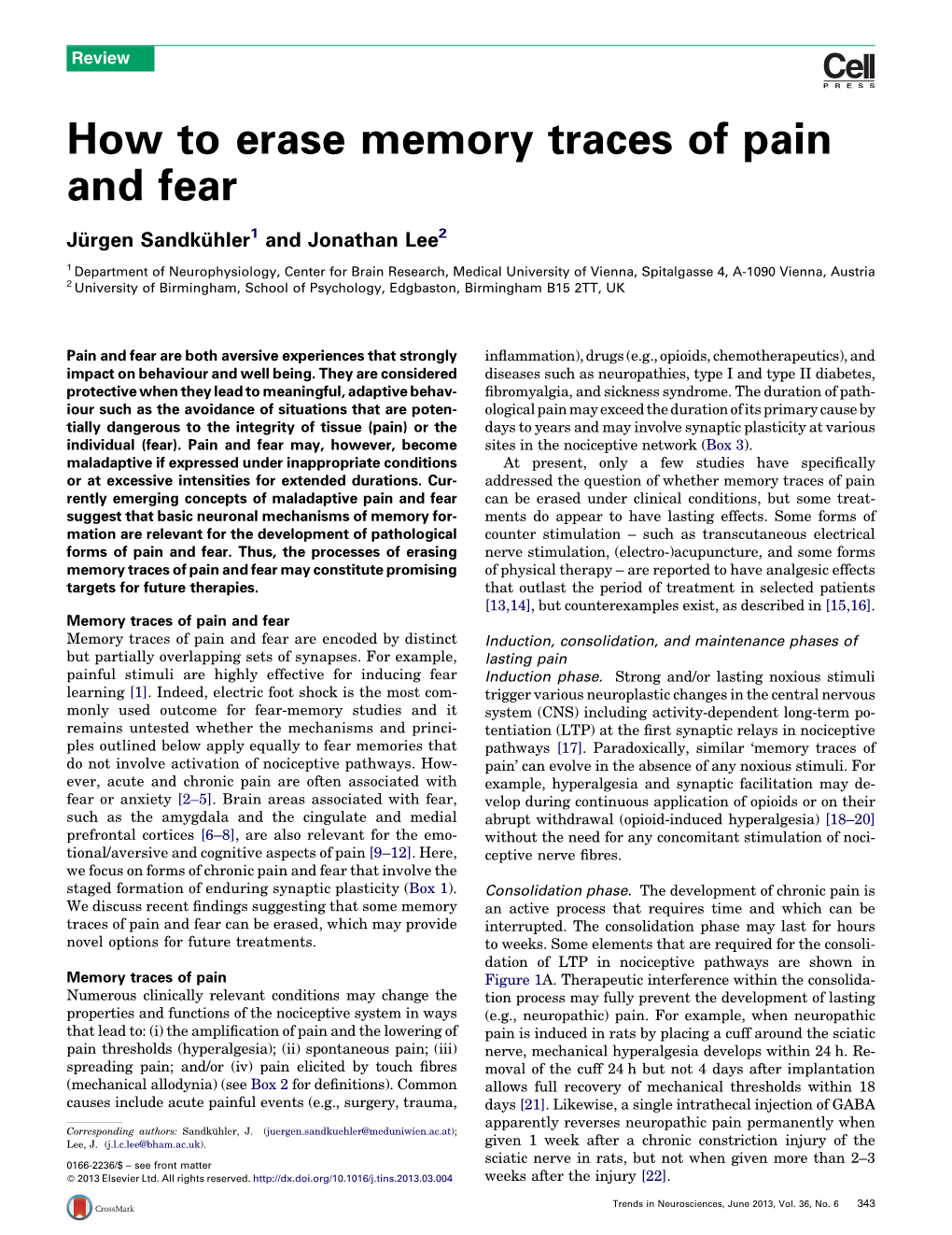 How to Erase Memory Traces of Pain and Fear