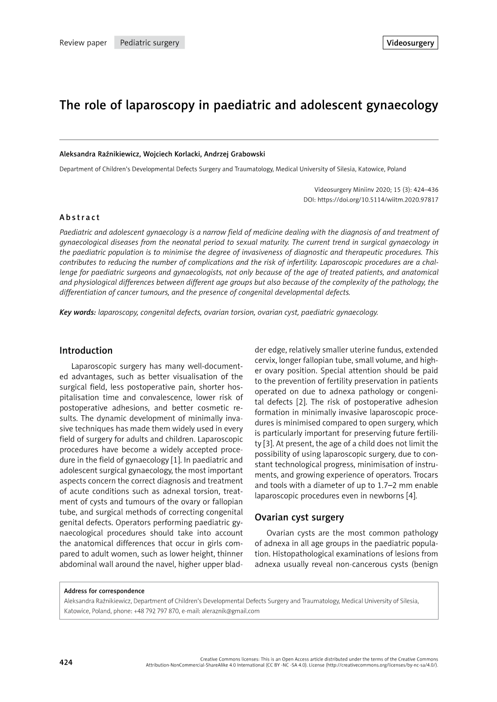 The Role of Laparoscopy in Paediatric and Adolescent Gynaecology