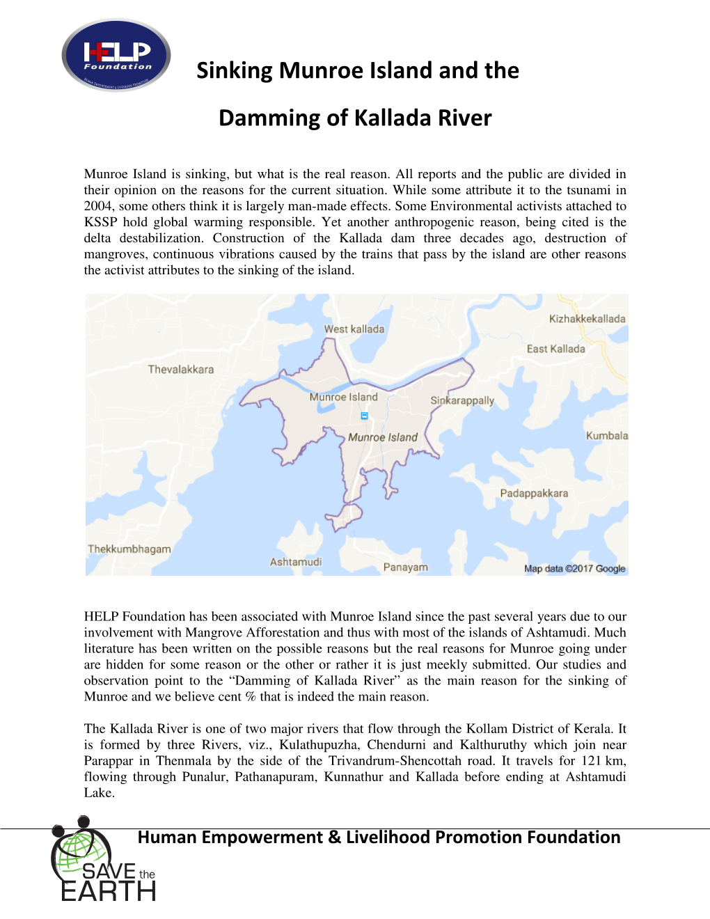 Sinking Munroe Island and the Damming of Kallada River