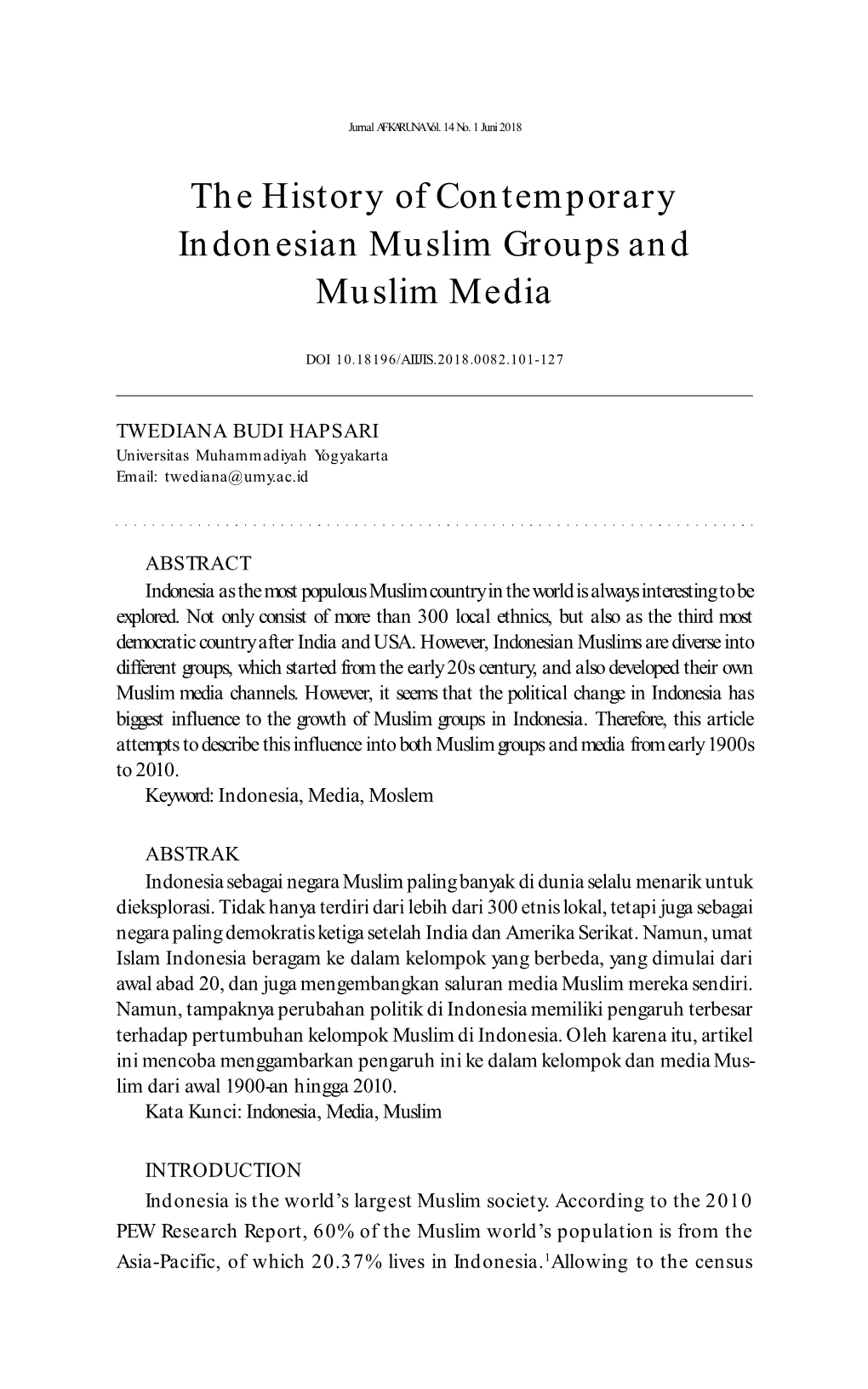 The History of Contemporary Indonesian Muslim Groups and Muslim Media