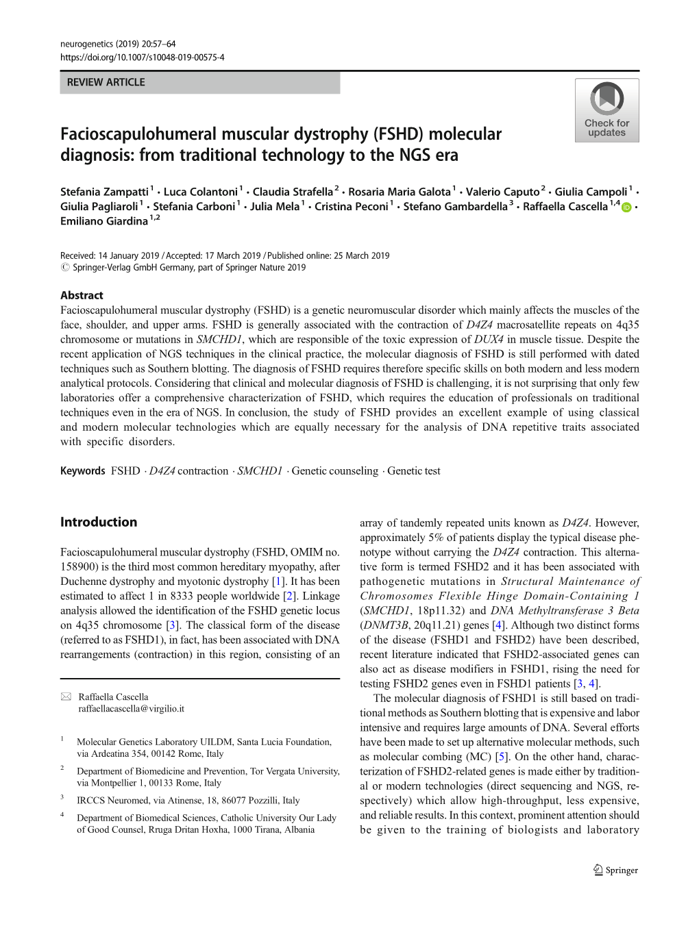 Facioscapulohumeral Muscular Dystrophy (FSHD) Molecular Diagnosis: from Traditional Technology to the NGS Era