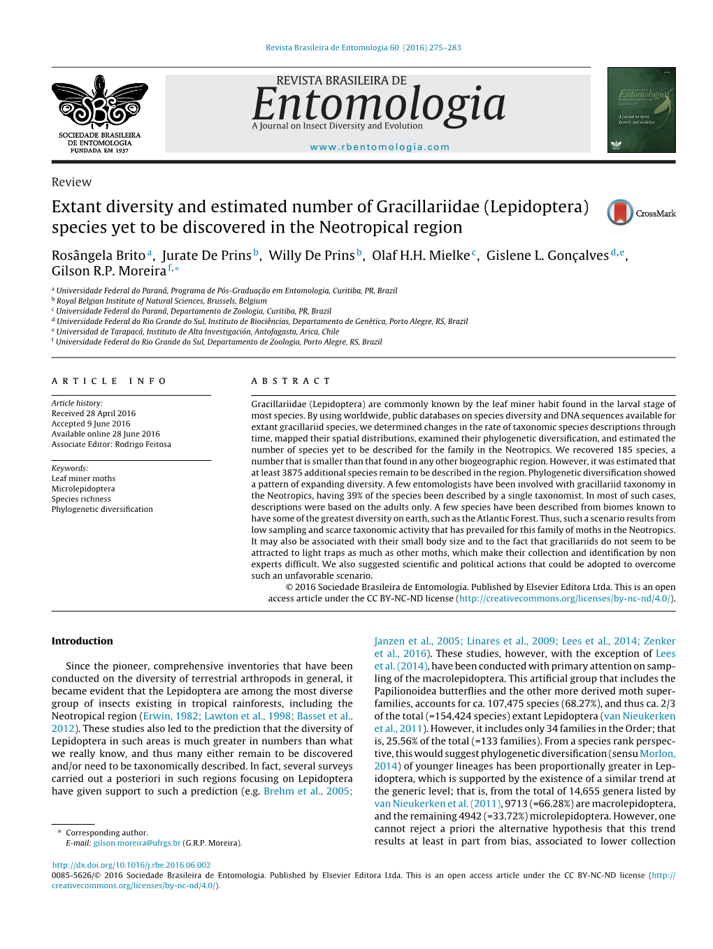 Extant Diversity and Estimated Number of Gracillariidae (Lepidoptera)