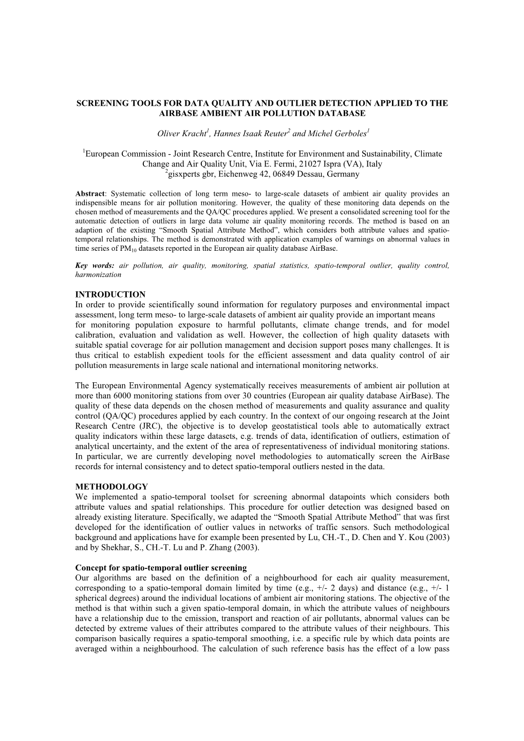 Screening Tools for Data Quality and Outlier Detection Applied to the Airbase Ambient Air Pollution Database