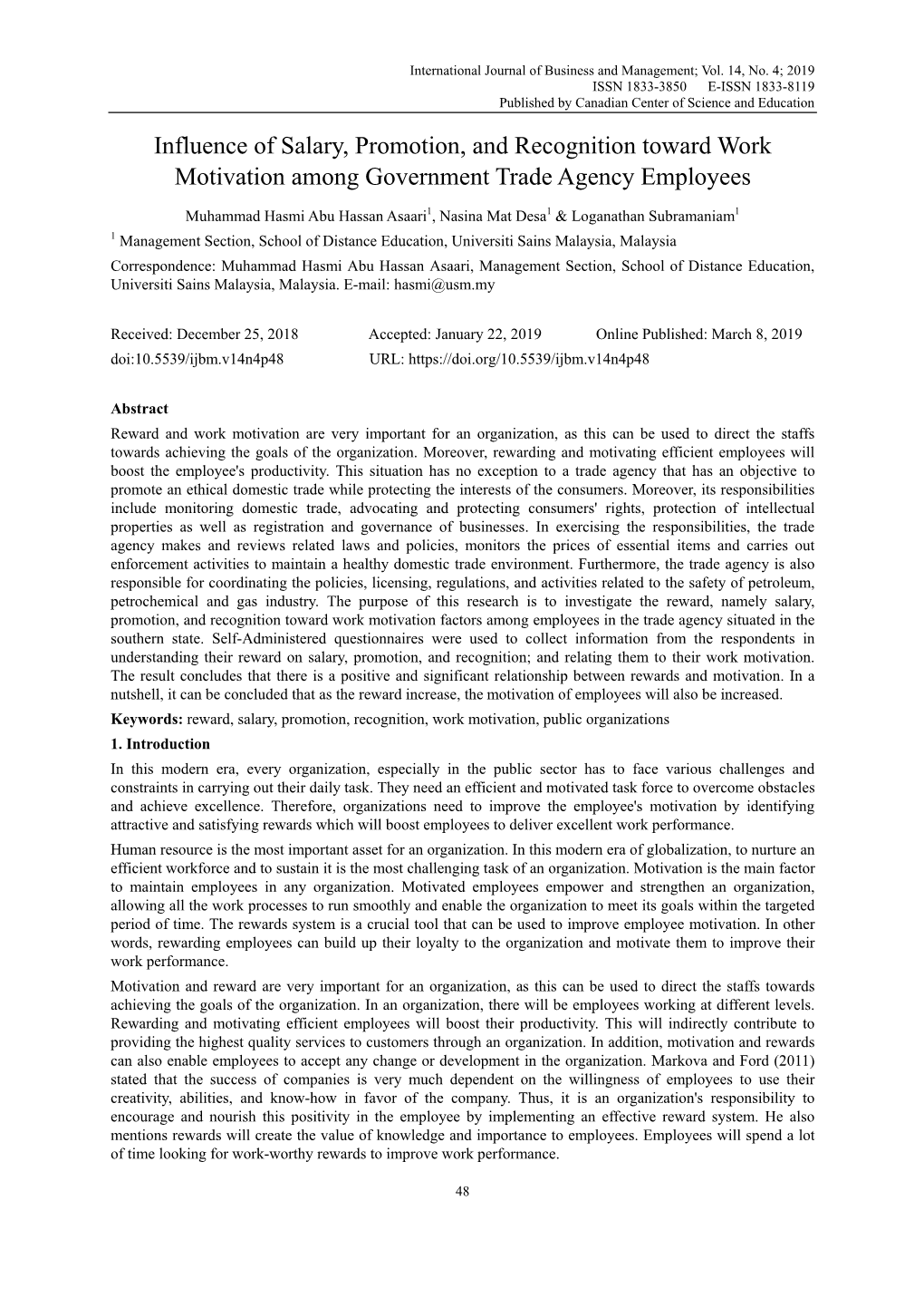 Influence of Salary, Promotion, and Recognition Toward Work Motivation Among Government Trade Agency Employees