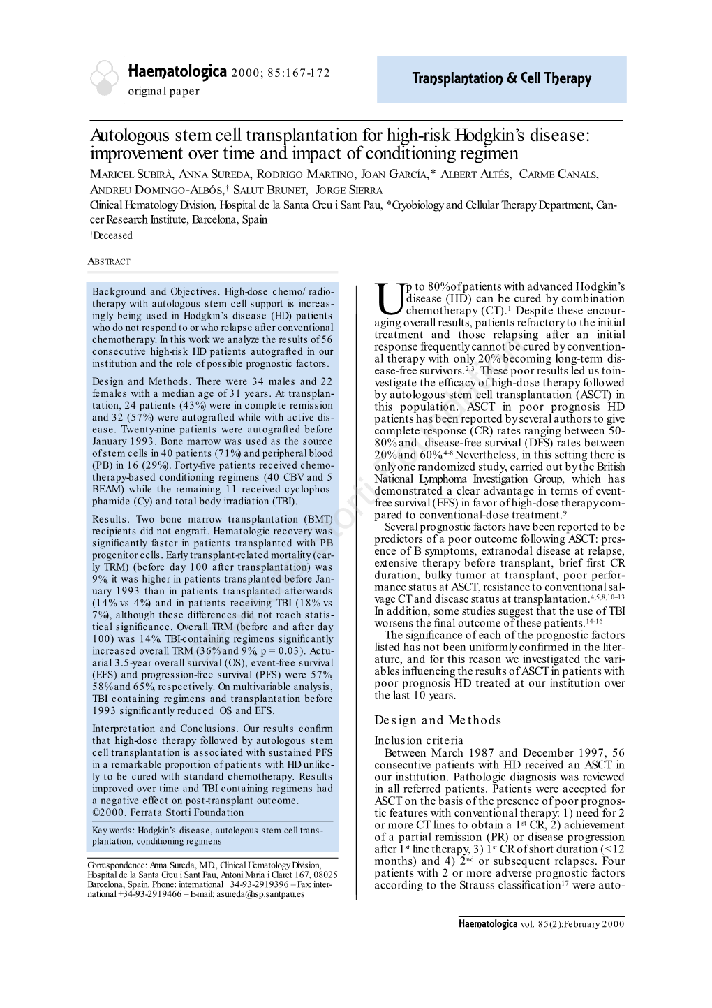 Autologous Stem Cell Transplantation for High-Risk Hodgkin's Disease