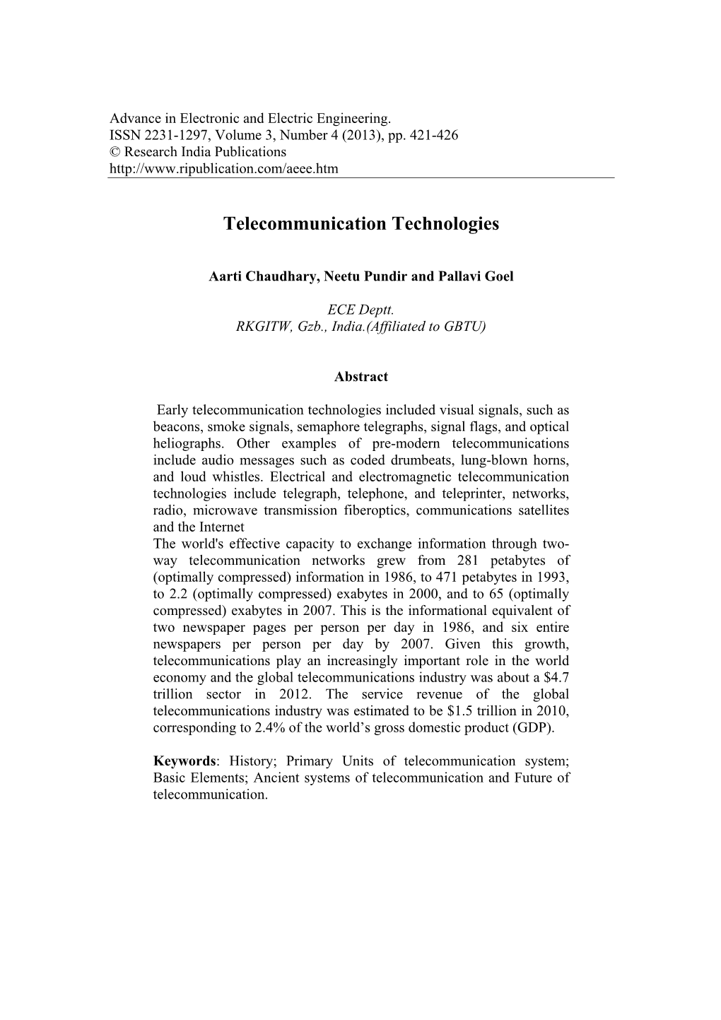 Telecommunication Technologies