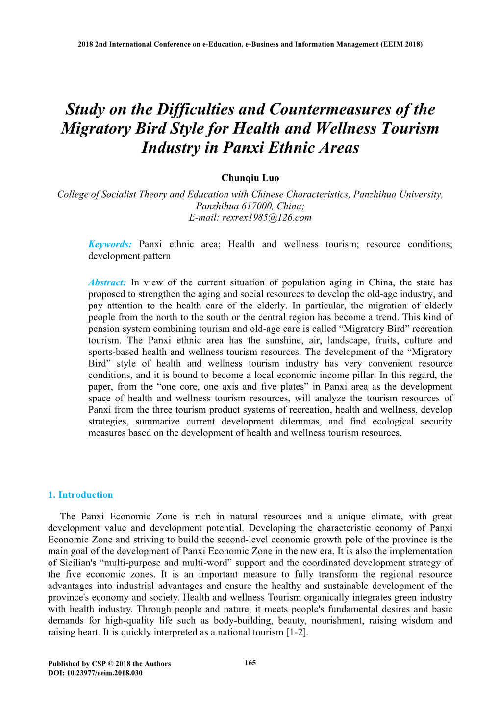 Study on the Difficulties and Countermeasures of the Migratory Bird Style for Health and Wellness Tourism Industry in Panxi Ethnic Areas