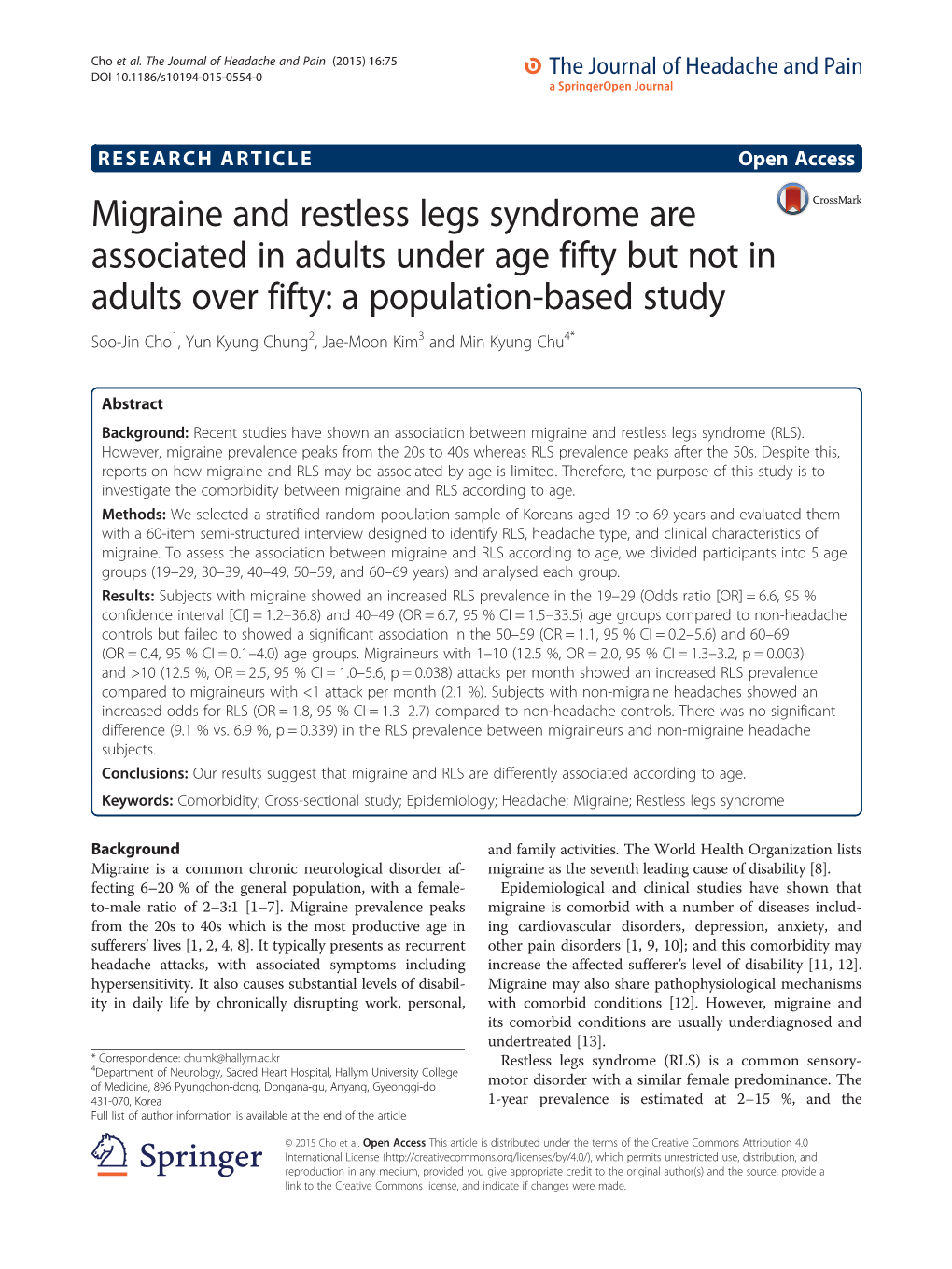 Migraine and Restless Legs Syndrome Are Associated In