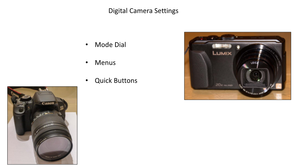 Digital Camera Settings • Mode Dial • Menus • Quick Buttons