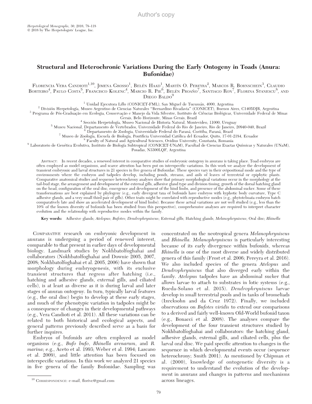 Structural and Heterochronic Variations During the Early Ontogeny in Toads (Anura: Bufonidae)