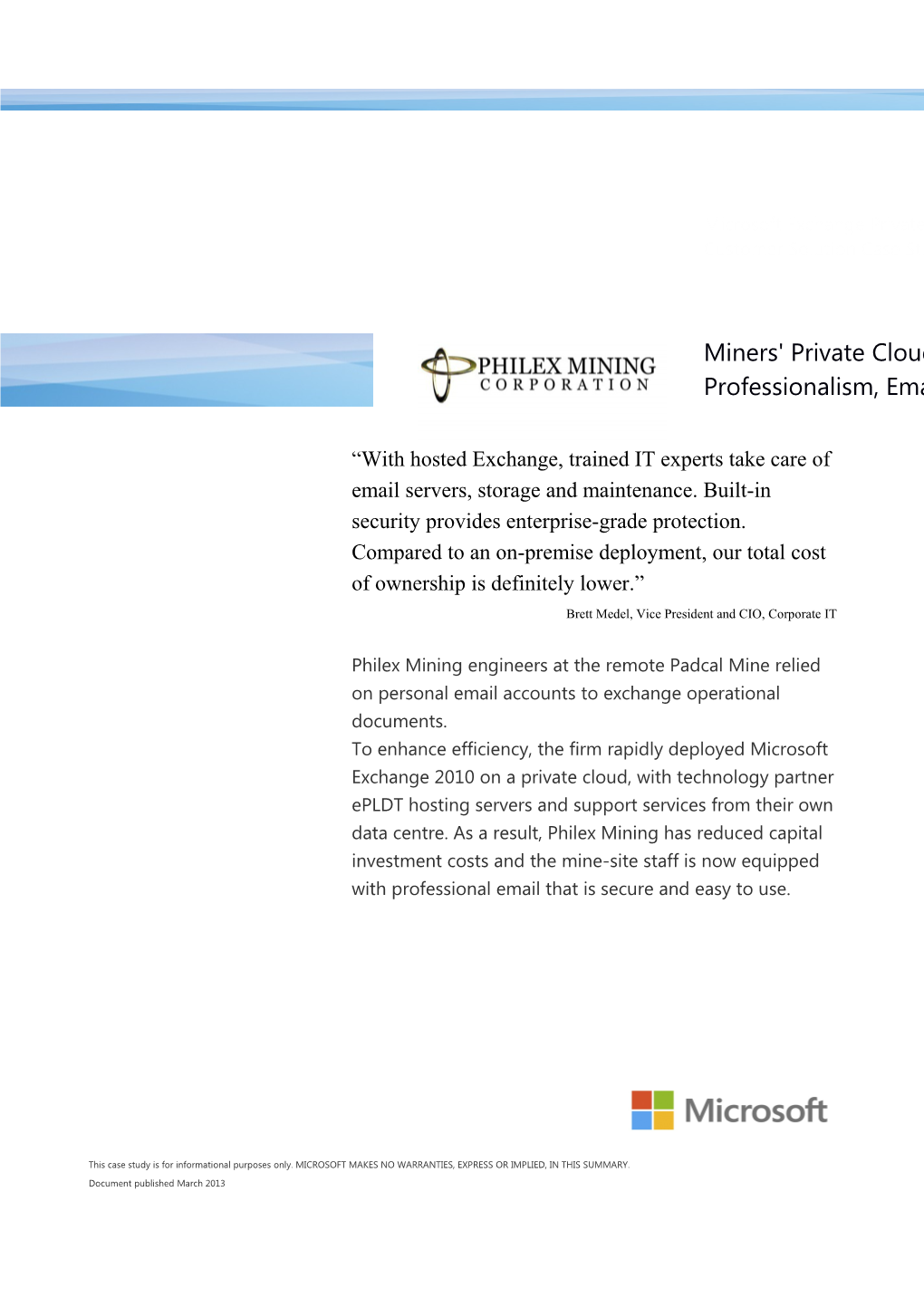 Writeimage CSB Miners' Private Cloud Exchange Increases Professionalism and Email Security