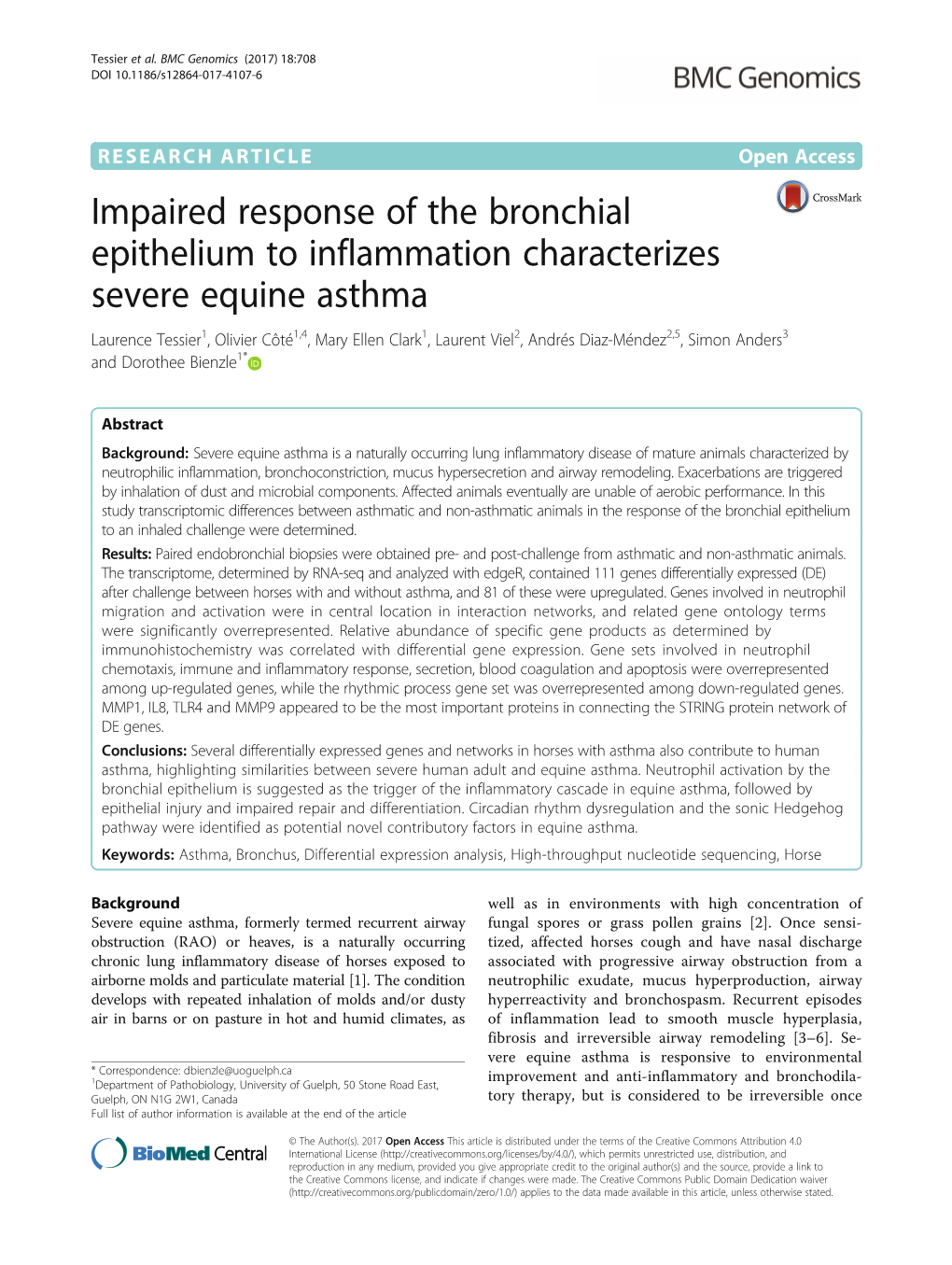 Impaired Response of the Bronchial Epithelium to Inflammation