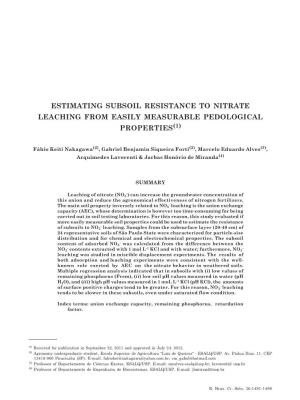 Estimating Subsoil Resistance to Nitrate Leaching from Easily Measurable