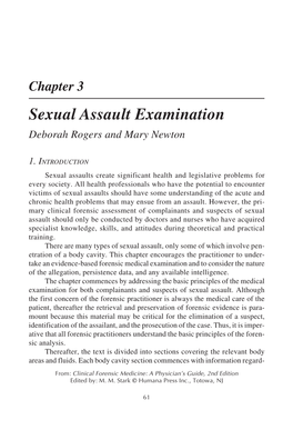 Chapter 3 Sexual Assault Examination Deborah Rogers and Mary Newton