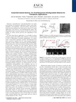 Acetal-Derivatized Dextran: an Acid-Responsive Biodegradable Material for Therapeutic Applications Eric M