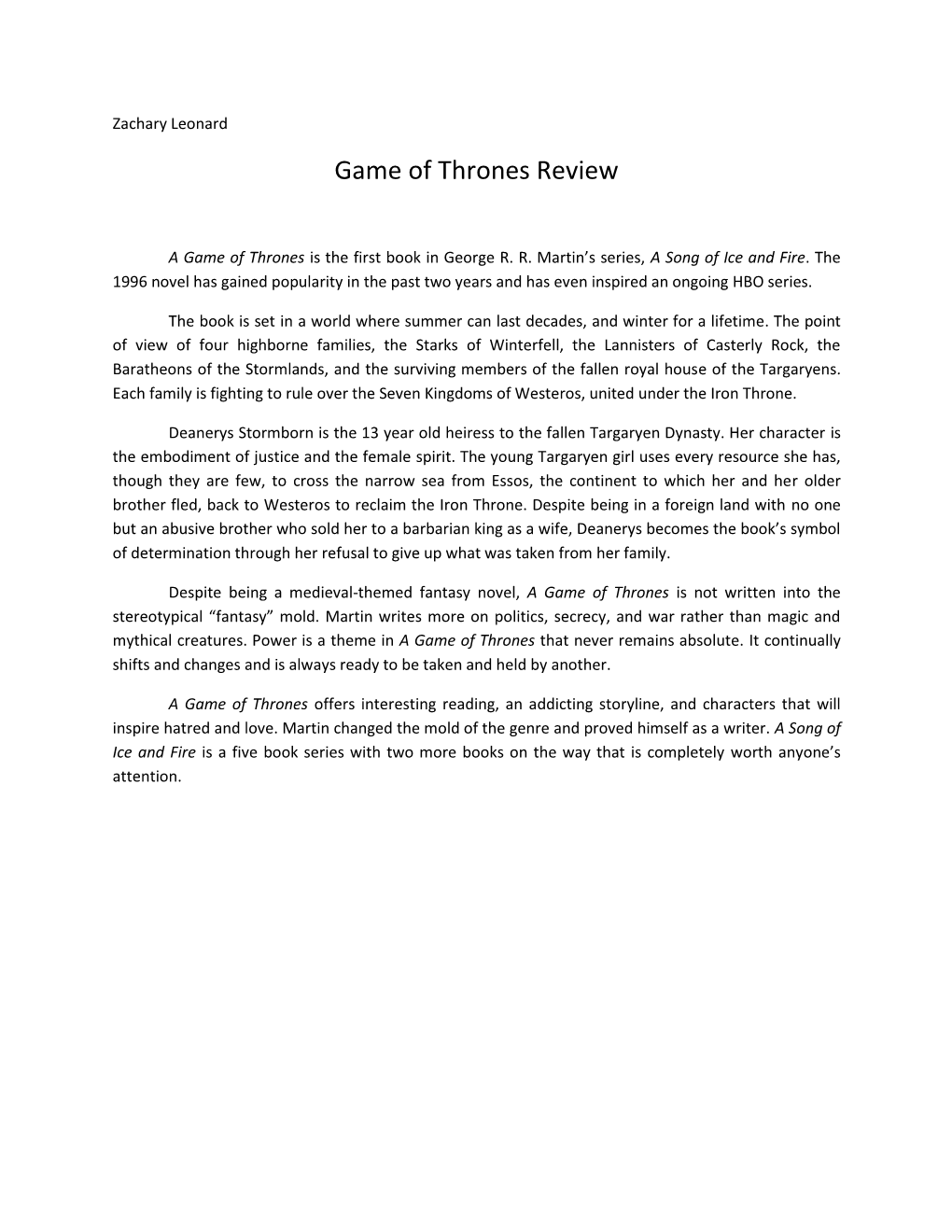 Game of Thrones Review