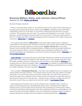 Business Matters: Nokia, Jack Johnson, Danny Elfman September 24, 2009 | Digital and Mobile