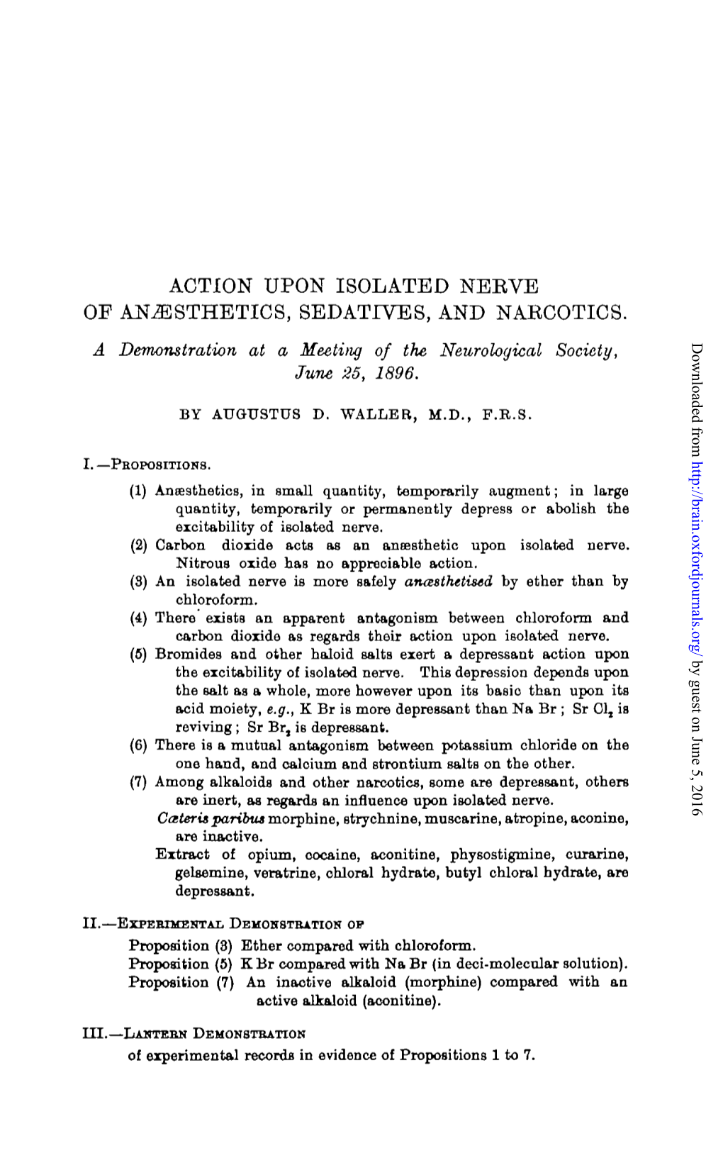 Action Upon Isolated Neeve of Anesthetics, Sedatives, and Narcotics