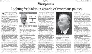 Looking for Leaders in a World of Venomous Politics Couple of Years Ago, I Had Top of Utah Voices Regretfully, Cleland’S Decision Government