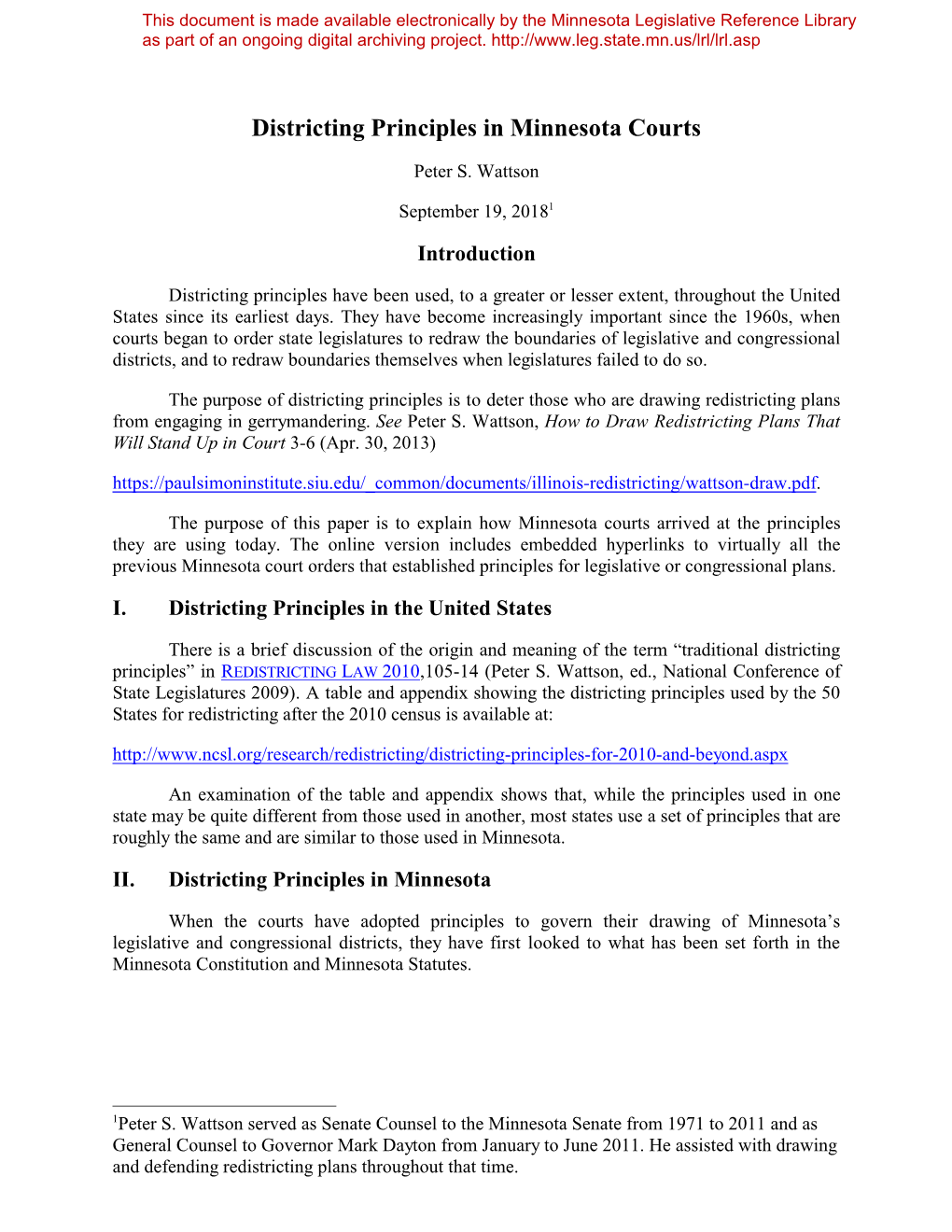 Districting Principles in Minnesota Courts