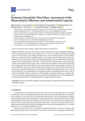 Tantalum Oxynitride Thin Films: Assessment of the Photocatalytic Efﬁciency and Antimicrobial Capacity