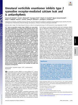 Unnatural Verticilide Enantiomer Inhibits Type 2 Ryanodine Receptor-Mediated Calcium Leak and Is Antiarrhythmic