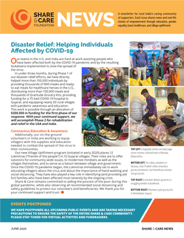 JUNE 2020 SHARE CARE NEWS $200,000 in Disaster Relief Funding: Masks, Meals, and More