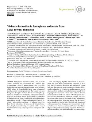 Vivianite Formation in Ferruginous Sediments from Lake Towuti, Indonesia