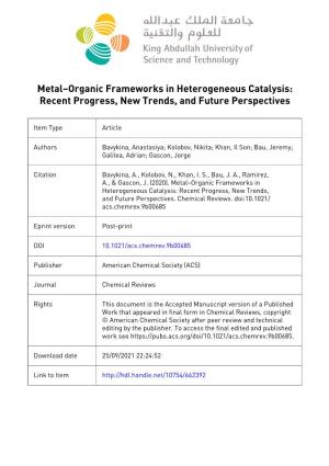 Metal Organic Frameworks in Heterogeneous Catalysis: Recent
