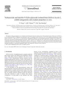 Verbascoside and Luteolin-5-O-Β-D-Glucoside Isolated from Halleria Lucida L