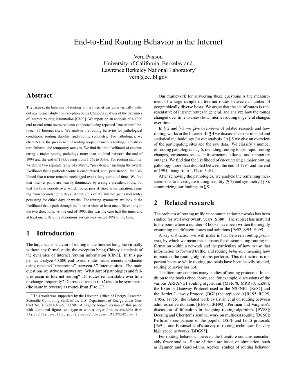 End-To-End Routing Behavior in the Internet