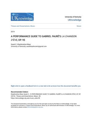 A Performance Guide to Gabriel Fauré's La Chanson D'ève, Op