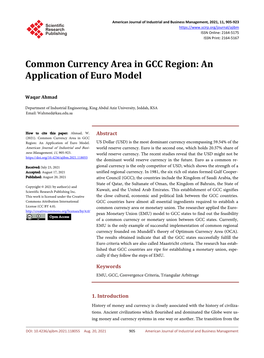 Common Currency Area in GCC Region: an Application of Euro Model