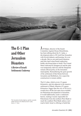The E-1 Plan and Other Jerusalem Disasters