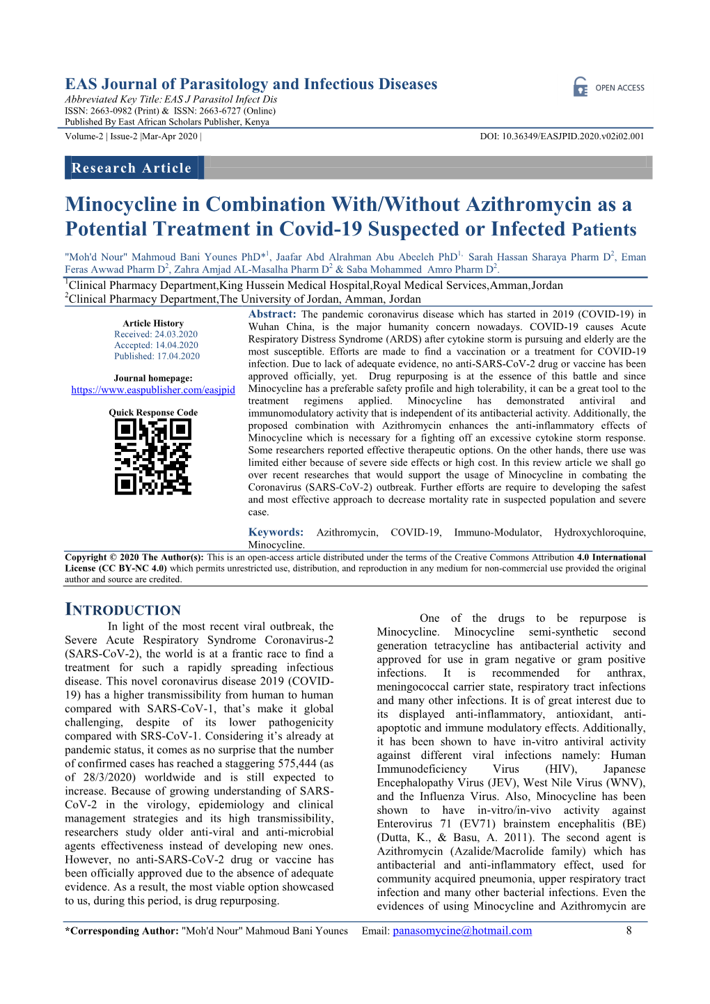 Minocycline in Combination With/Without Azithromycin As a Potential Treatment in Covid-19 Suspected Or Infected Patients