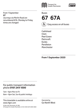 67 Journeys Via Merlin Road Are Renumbered 67A