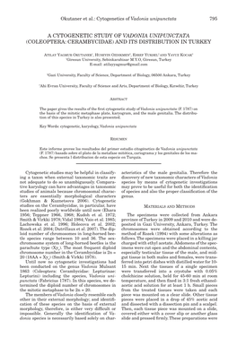 A Cytogenetic Study of Vadonia Unipunctata (Coleoptera: Cerambycidae) and Its Distribution in Turkey