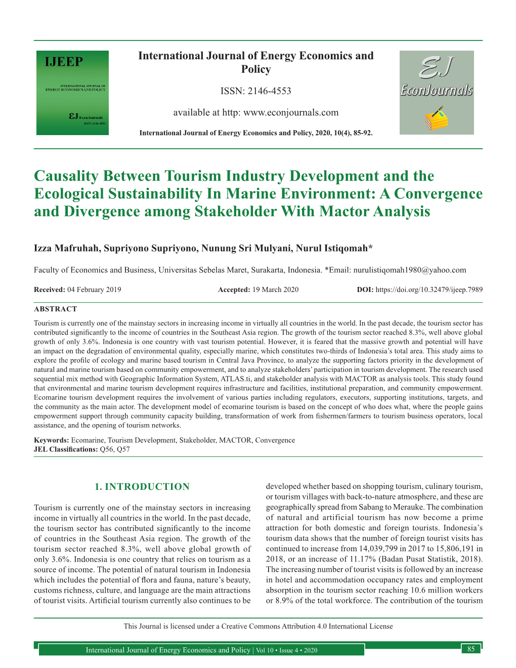 Causality Between Tourism Industry Development and the Ecological