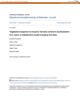 Vegetation Response to Invasive Tamarix Control in Southwestern US