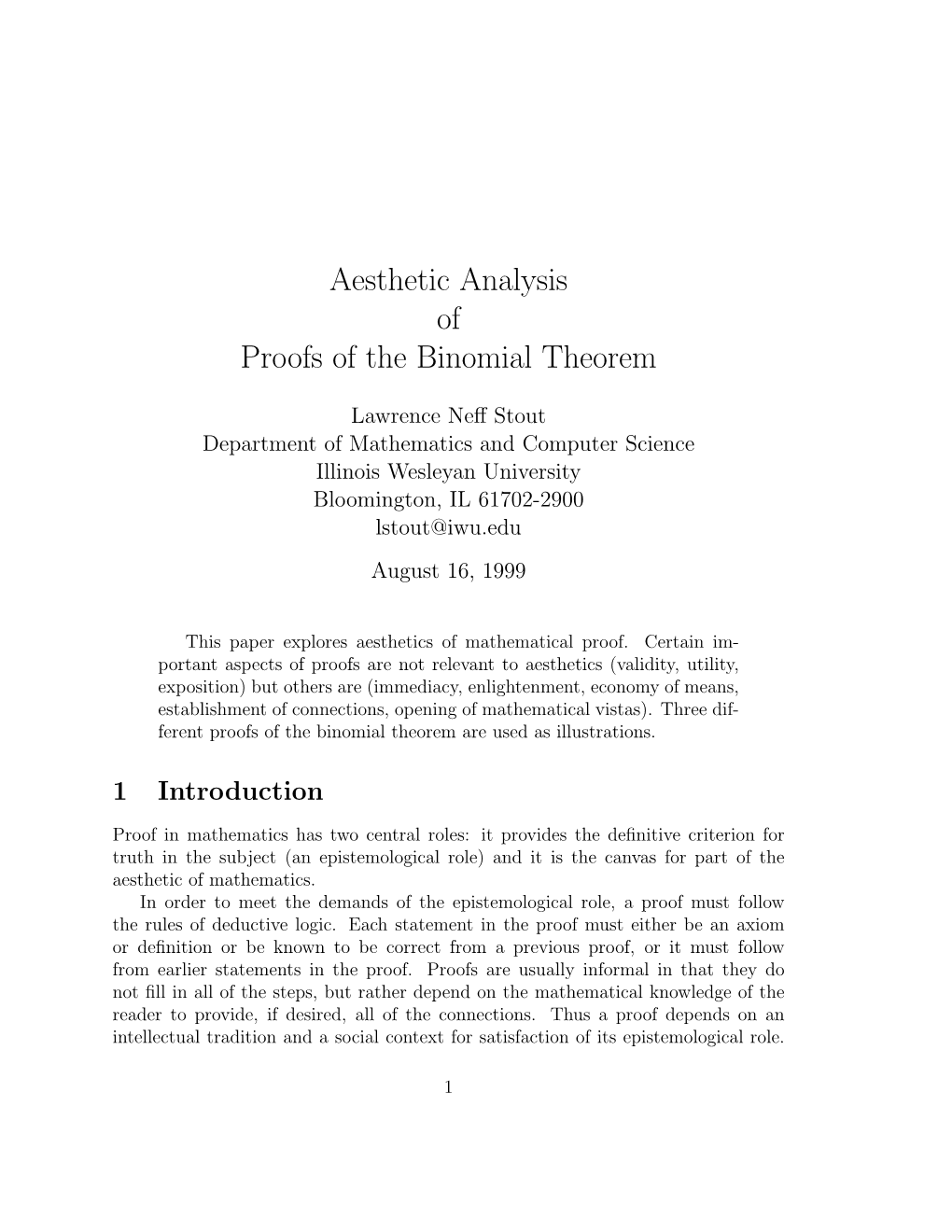 Aesthetic Analysis of Proofs of the Binomial Theorem